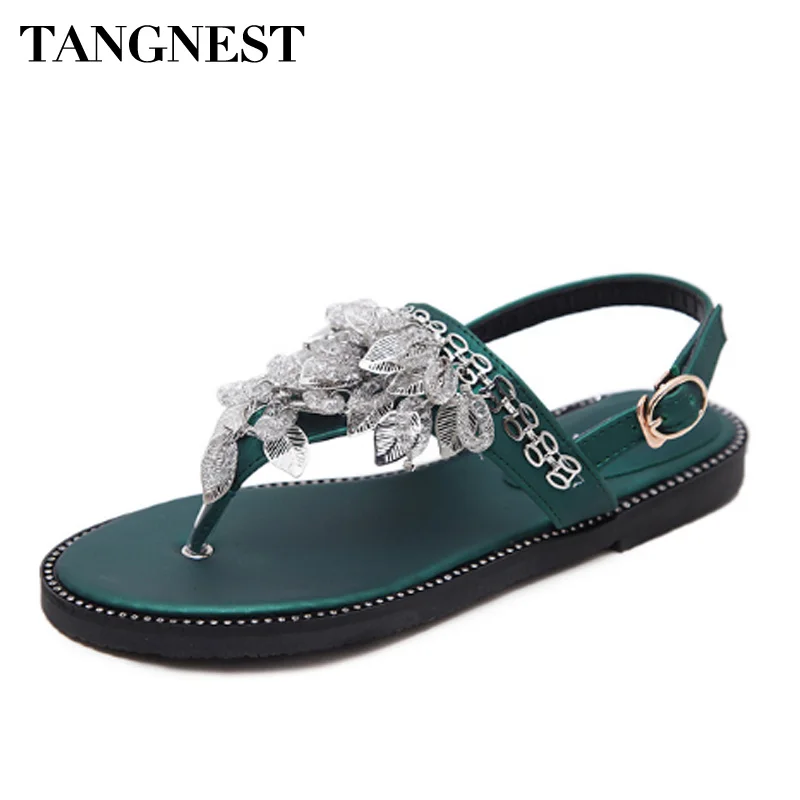 

Tangnest Sexy Crystal Women Summer Sandals Charm Rhinestone Women Gladiators Beach Sandals Outdoor Flip Flops Lady Flats XWZ4708