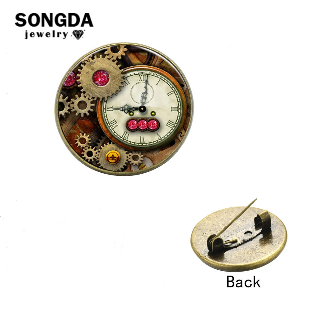 

SONGDA Punk Rock Retro Mechanical Watch Image Brooch Pin Badges Steampunk Clock Gears Art Lapel Pin Button Accessories Wholesale