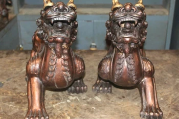 

19'' China Fengshui Bronze lion Foo Dog Pixiu Statue Pair Q02