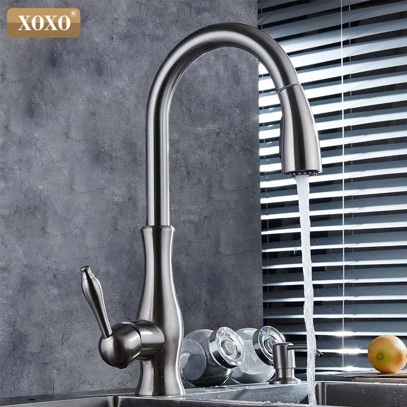 Billig XOXO luxus küche wasserhahn kopf qualität kupfer pinsel nickel exporte zerstäubung pull out kitchen sink armaturen mischbatterie 83034