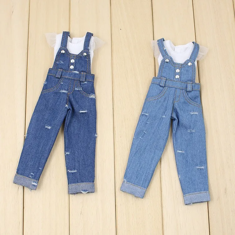 Neo Blythe Hvit dukkeskjorte med denim jumpsuit sett 1