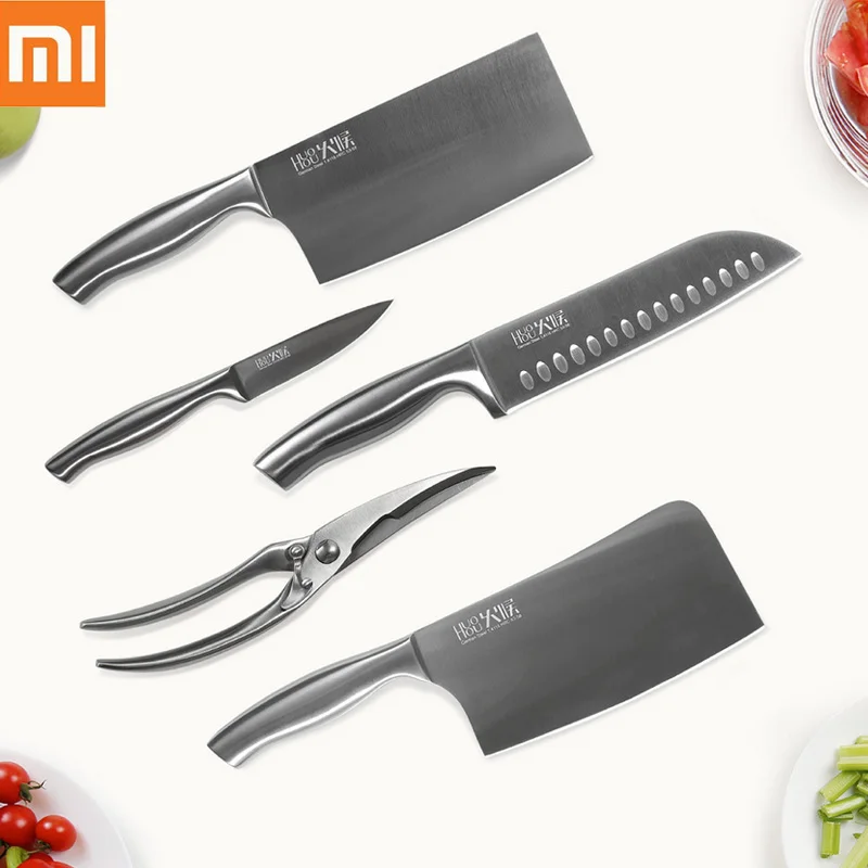 

6Pcs Xiaomi Mijia Huohou Kitchen Knife Sharp Steel Knives Scissors 6 in 1 Set Fruit Meat Bread Knife Kitchenware for Family H10