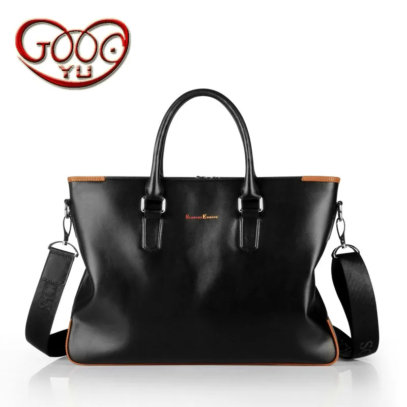 

Men 's business briefcase high - end large - capacity leather men' s cross - section first layer of cowhide printing handbag