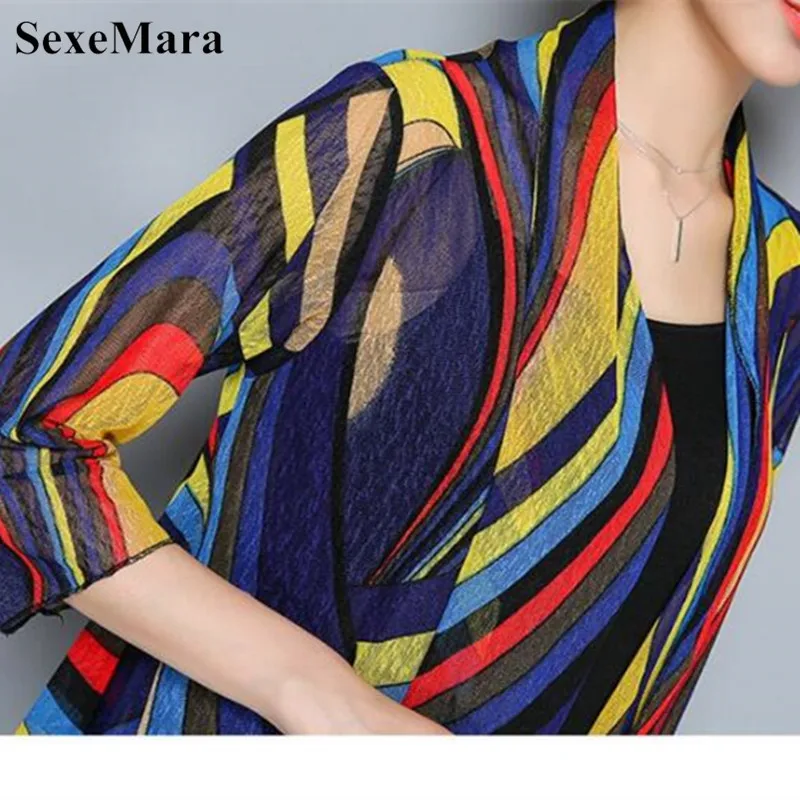 SexeMara 2019 New Summer Women Blusas Casual Loose Long Chiffon Kimono Cardigan Feminino Long Sleeve Plus Size Beach Cardigans