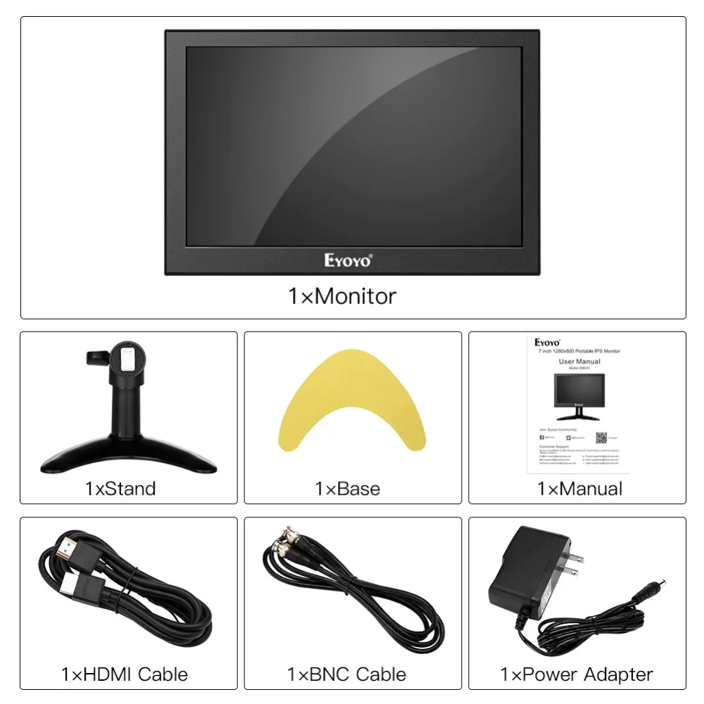 Eyoyo 7 дюймов Портативный 1280x800 HDMI ТВ монитор портативный ips ЖК-экран дисплей AV/USB вход для ПК монитор камеры CCTV