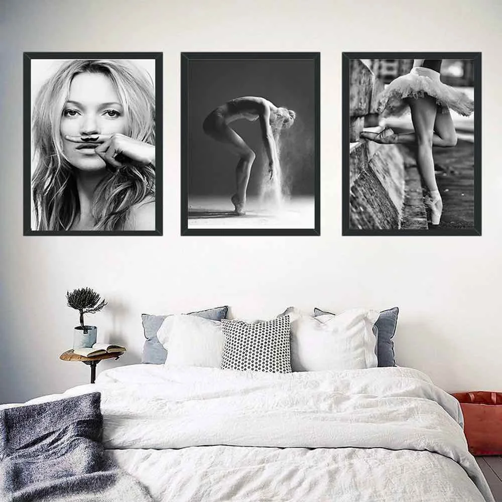 

HAOCHU Ballet Girl Fashion Poster For Living Room Home Decor Painting Print Poster Simple Nordic Wall Picture Canvas Painting