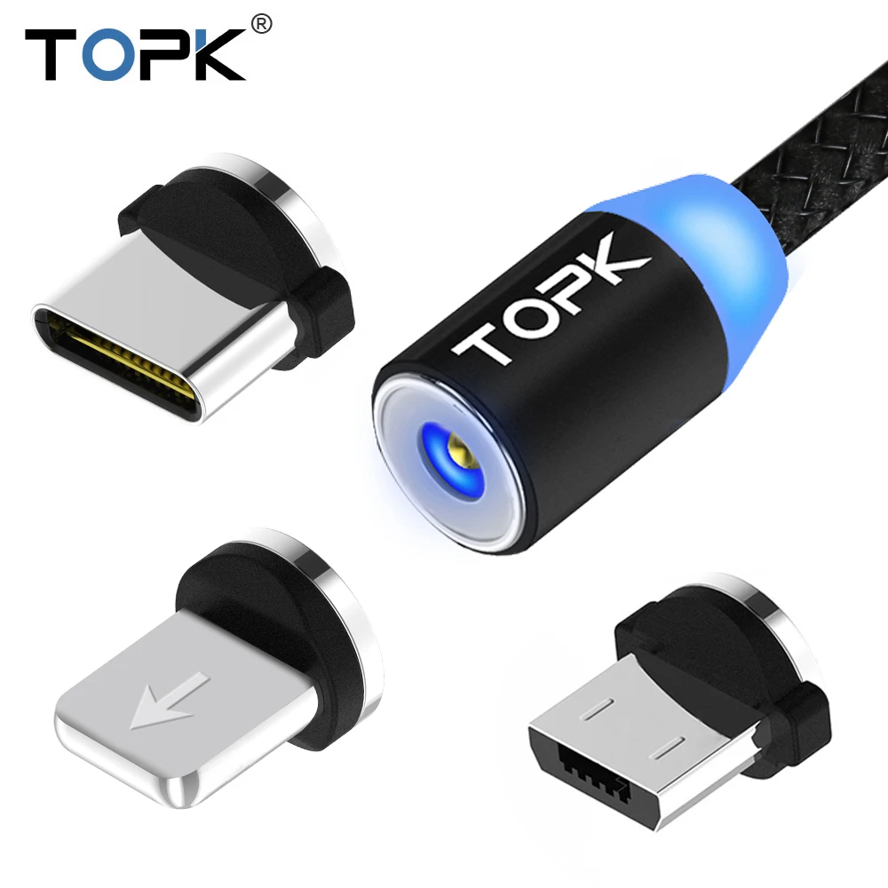 TOPK AM17 Магнитный кабель Тип usb C & Micro USB магнитное зарядное устройство с