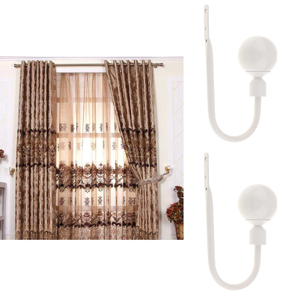 2-piece U Shape Metal Ball Curtain Hook Window Drapery Tieback Hanger White