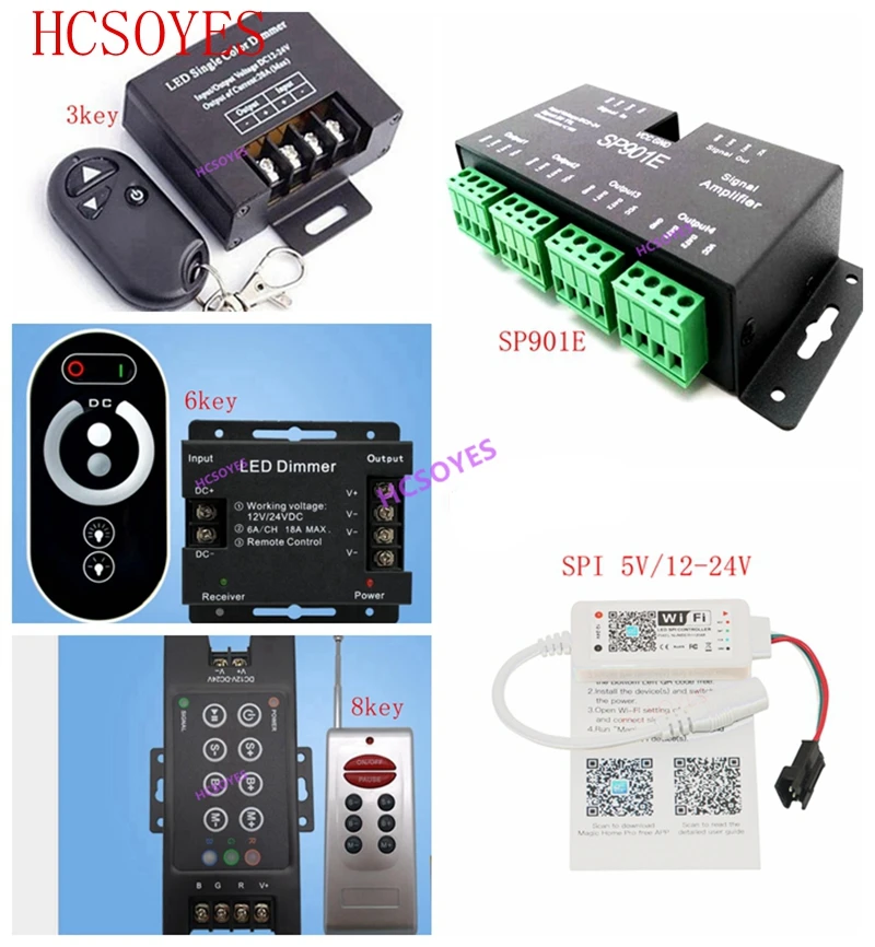 

6key 8key SP901E SPI Signal Amplifier RF remote Wireless RGB Controlle 18A 30A 216W 360W 720W LED RGB/single color Strip DC5-24V