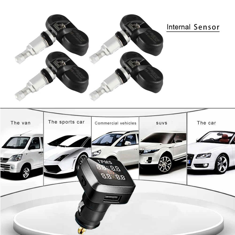 Car TPMS Tire Pressure Alarm Monitoring System Wireless Auto Tire Pressure Monitor + 4 Internal Sensor LCD Display For Toyota auto tire pressure sensor tpms tire pressure valve for vw cc oem 433mhz 3aa907275 retail wholesale free shipping promotion