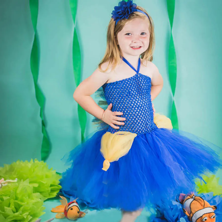 Kids Tang Fish Halloween Tutu Dress Summer Children Fancy Blue Tulle Costume Baby Girls (9)