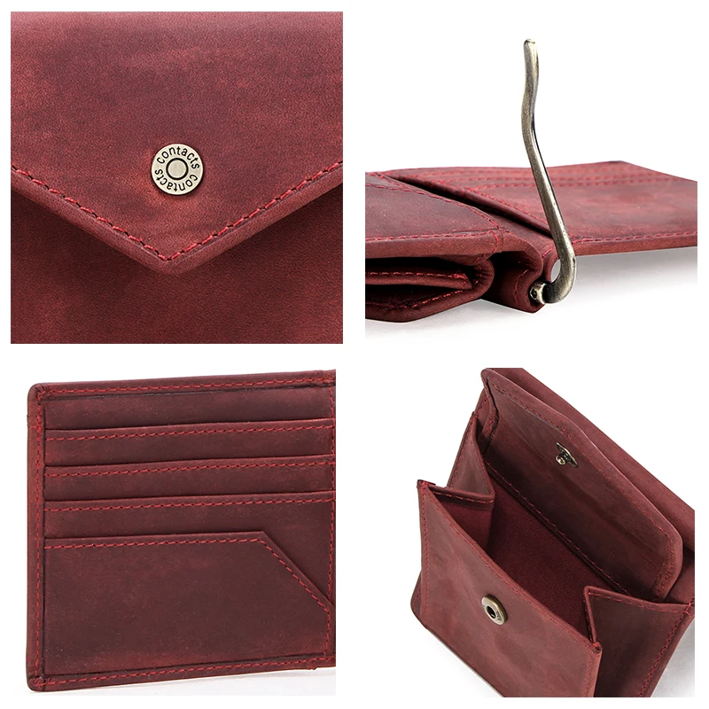 Contact's RFID Women Slim Wallets Short Money Clip Wallet Oil Nubuck Cow Leather Female Clamp for Money Case Vintage Card