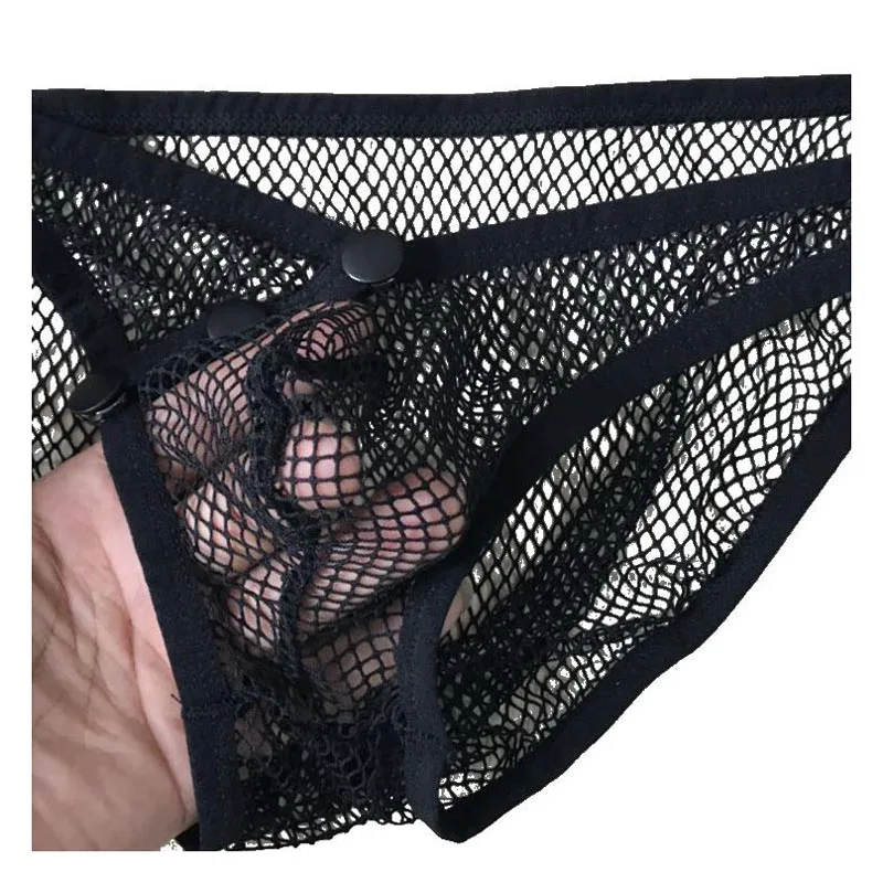 c strings underwear Men's Low Waist See Through Snap On Mesh Micro Briefs Sheer G-String Thongs Underwear Gay Sexy Lingerie black teddy lingerie