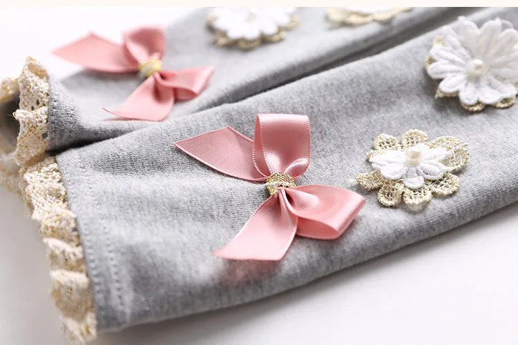 2018 Summer Kids Children Cotton Pink Gray Navy Blue Full Length Capri With Bow Flower Foral Lace Baby Girl Leggings Children (34)