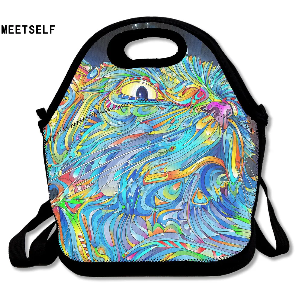 MEETSELF 3D Print Colorful Cat Lunch Bags Insulated Waterproof Food Girl Packages Womens Kids Babys Boys Handbags boys-lunch-bag