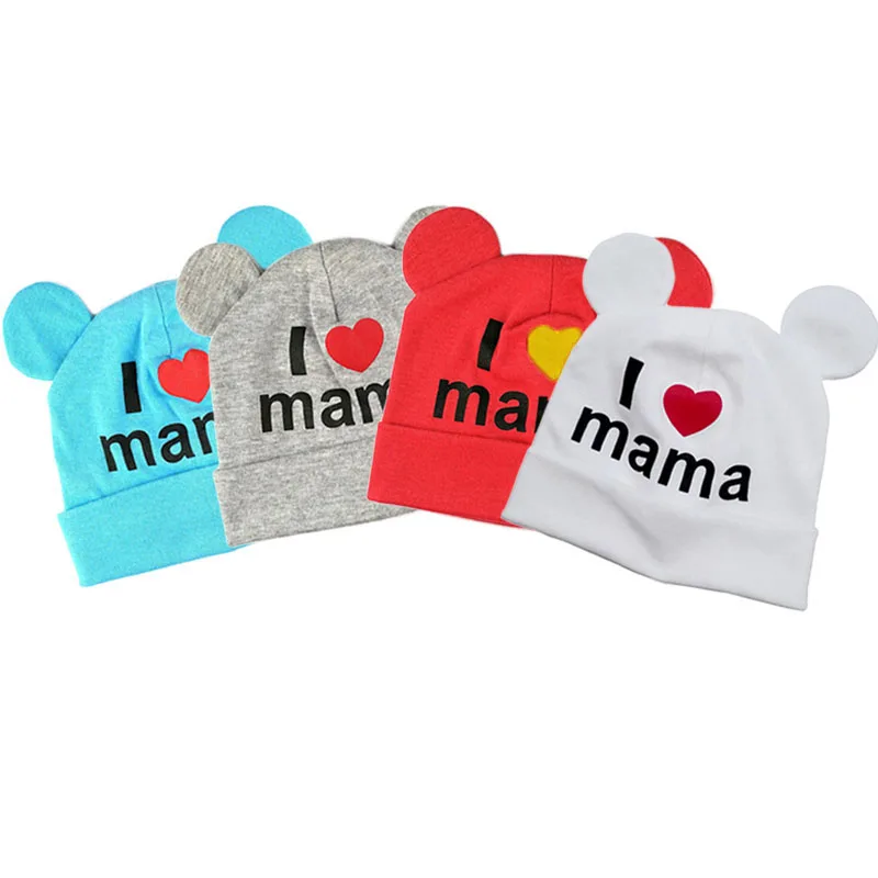 Beautiful I Love Mama Print Kids Beanie Variations Display