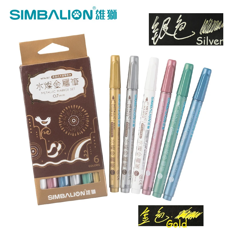 

Simbalion 6pcs Metallic Paint Marker Pen Water-Based 0.7mm Extra Fine Point Drawing Non-toxic Material DIY Markers Art Supplies