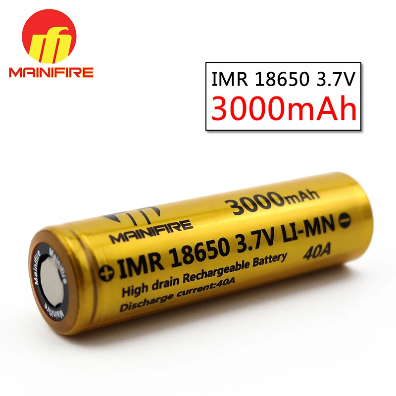 Flashligh батарея 18650 Mainifire 18650 3000mah перезаряжаемый аккумулятор для электронных сигарет мощность высокой разрядки 40A большой ток