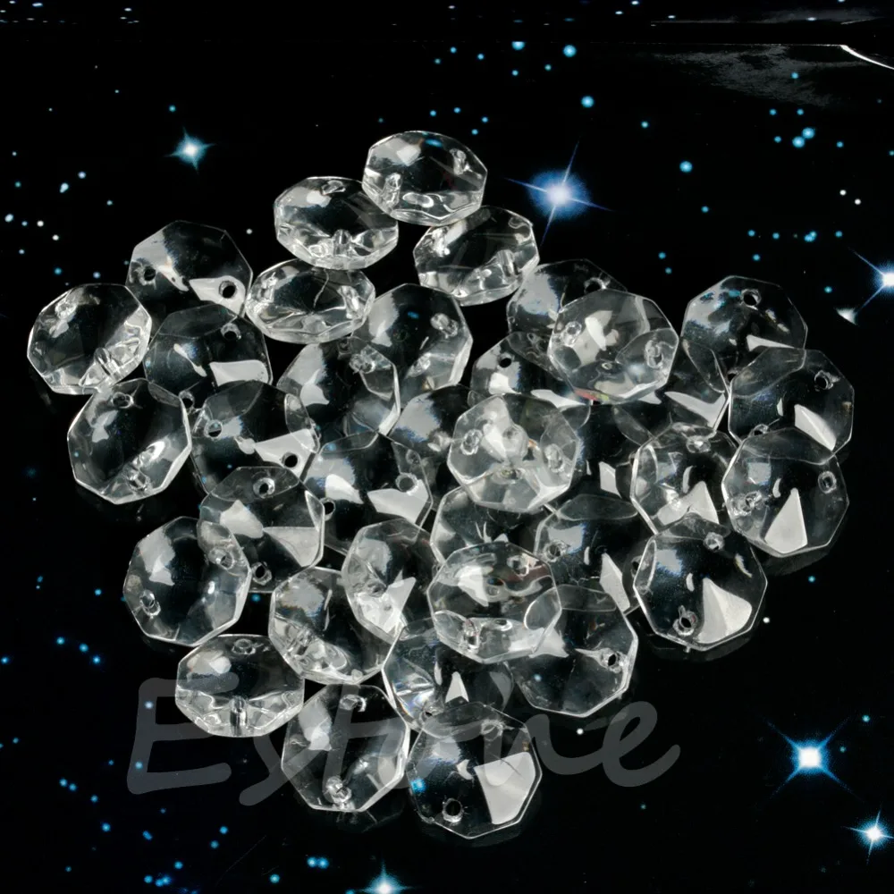 

New 100pcs Clear Rhinestone 14MM Octagonal Beads Decoration Crystal Chandelier Parts Jewelry Accessories