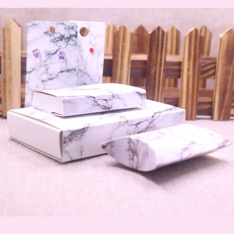 

White Marbel Design color Jewelry Gift Boxes Cardboard Boxes for Necklaces earring jewelry pendant Packaging display EarringBox