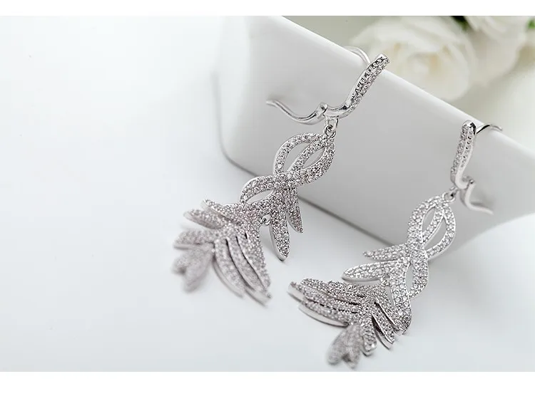 Luoteemi элегантные длинные серьги украшения для женщин заявление крошечные CZ Кристалл Белое золото Цвет Свадебные Серьги Brincos