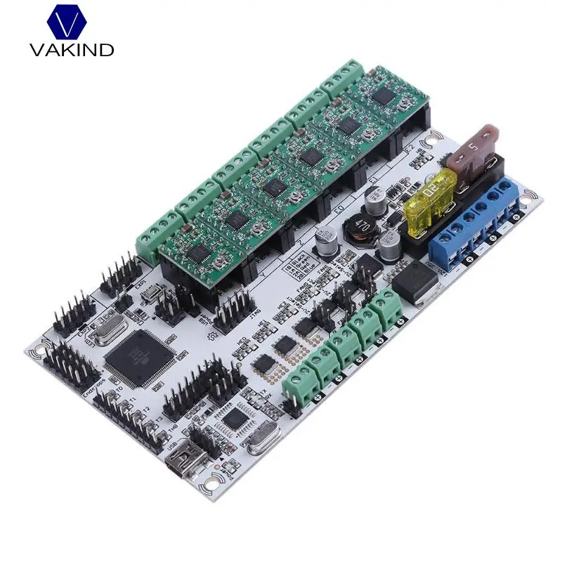 

VAKIND Green Rumba Plus Motherboard With 6pcs A4988 Stepping Drivers And Data Cable For 3D Printer Kits