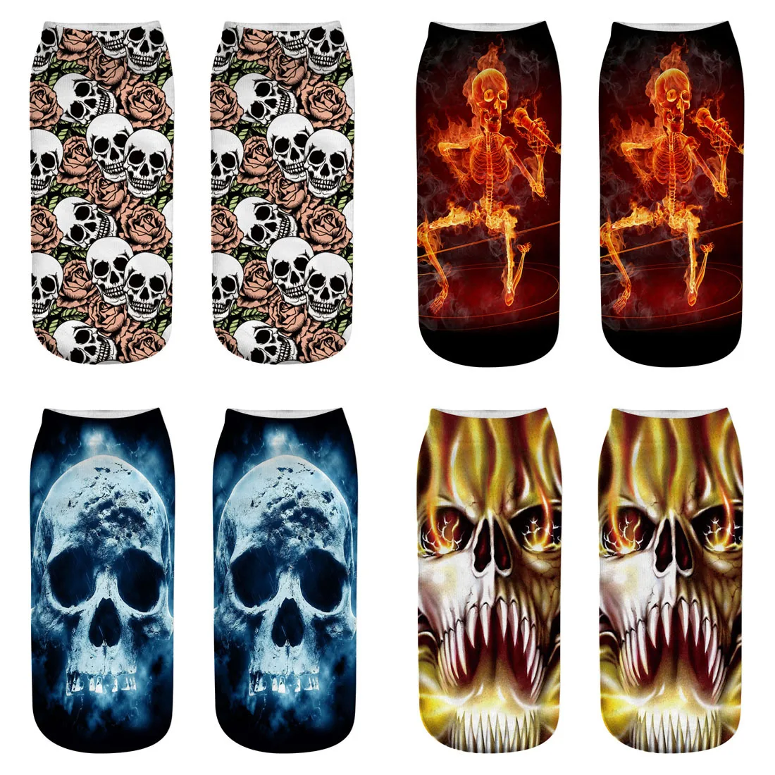 

Women/Men Ankle Sock Unisex Skull Pattern 3D Printing Cotton Socks Personality Punk Socks