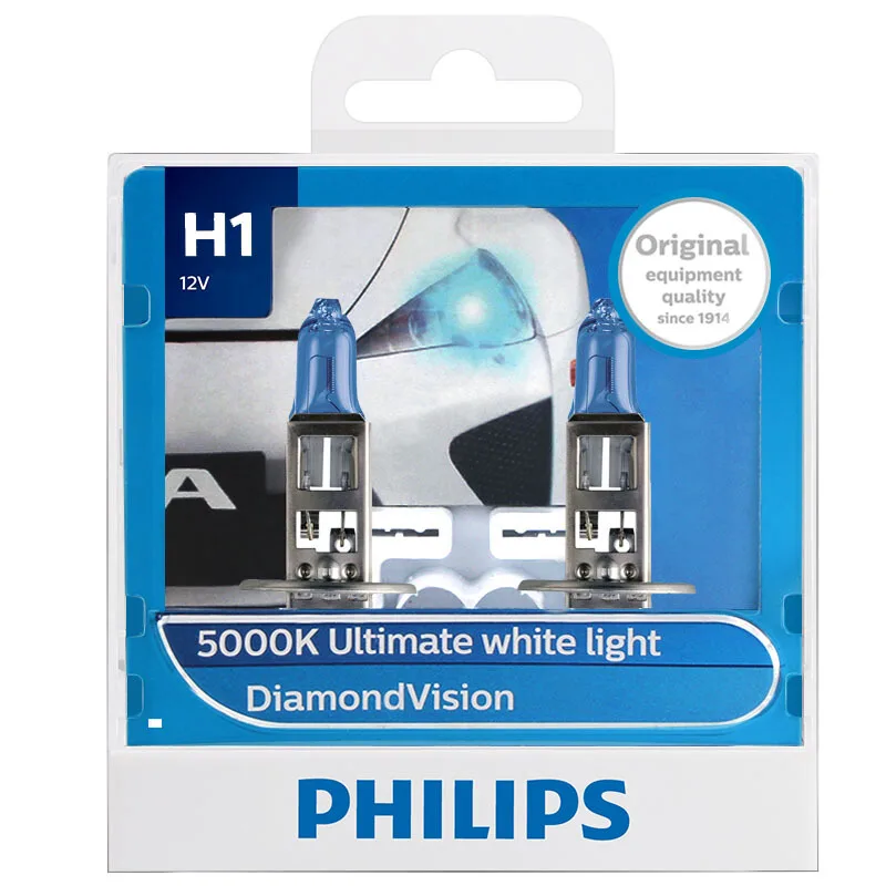 2X Philips H1 12В 55 Вт P14.5s Diamond Vision 5000 К супербелый светильник Авто галогенные лампы Авто головного средства ухода за кожей Шеи Светильник лампы 12258DVS2