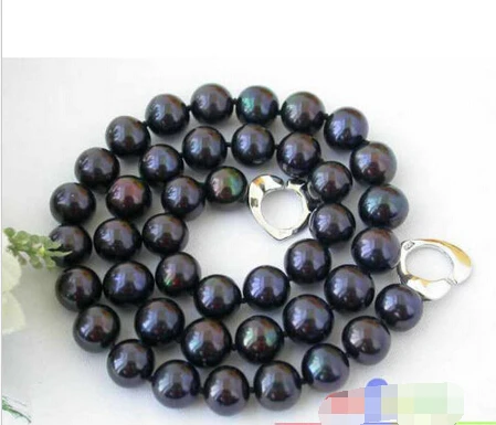 

p1378 AAA 17" 11MM ROUND BLACK FRESHWATER PEARL NECKLACE 925SILVER ^^^@^Noble style Natural Fine jewe SHIPPING (C0309)