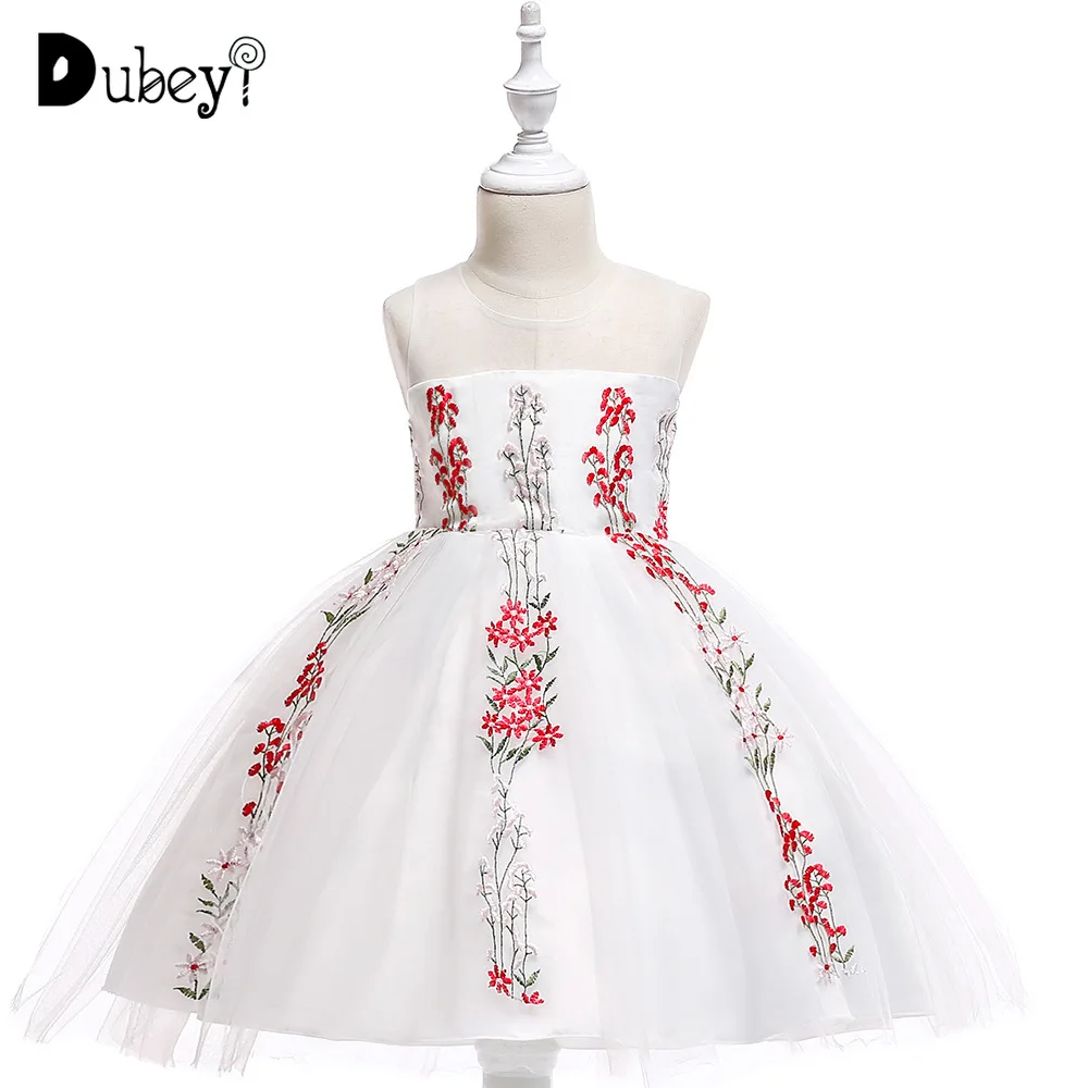

Flower Girl Sleeveless Lace Embroidery Princess Dress Girl Birthday Wedding Party Dresses Knee-length Ball Gown for Teens Girls