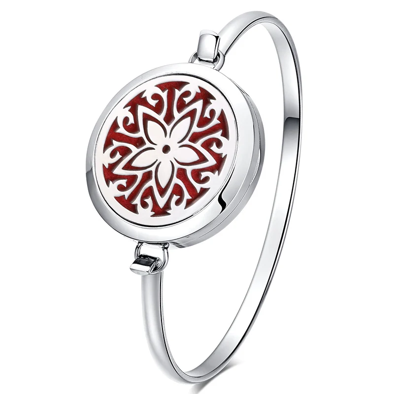 

Flower Stainless Steel Aromatherapy Bracelet bangle vintage jewelry perfume Essential oil diffuser bracelets for women With Pads