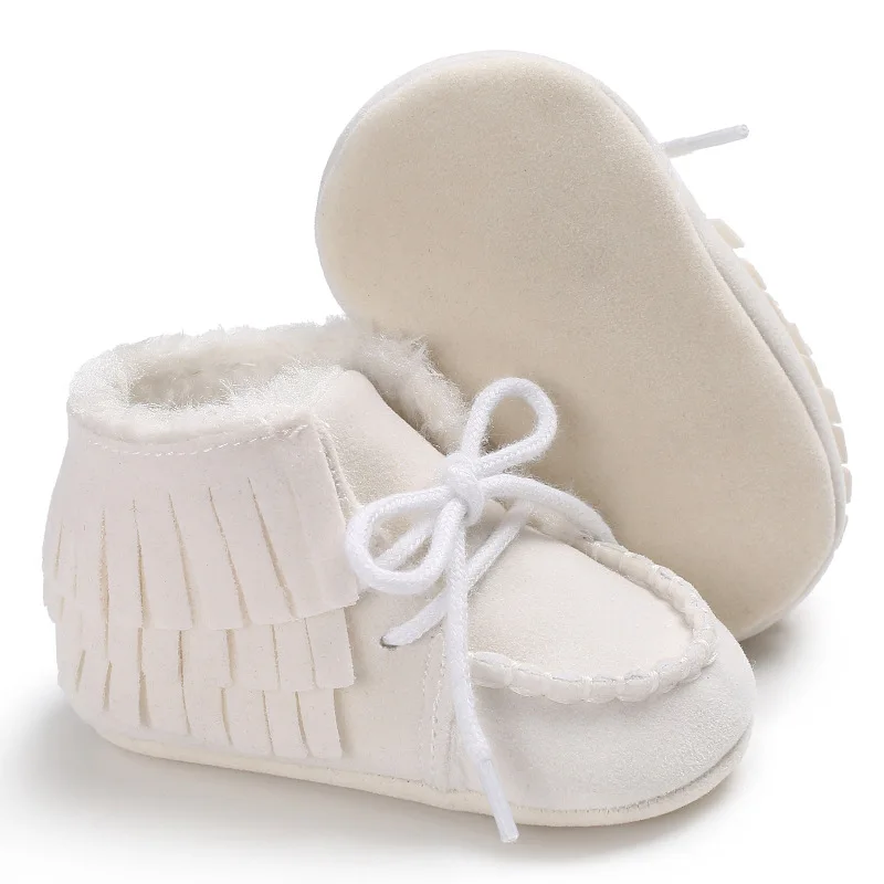 Зимняя Милая бархатная мягкая обувь с бахромой для новорожденных мальчиков и девочек; нескользящая обувь