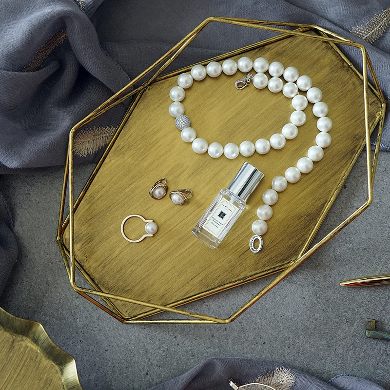 Antique gold/silverhexagon storage trays luxury tray serving platter jewelry plate decoration