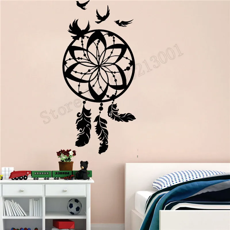 

Wall Sticker Protective Amulet Birds Feather Room Decoration Vinyl Art Removeable Poster Beauty Dreamcatcher Ornament LY606