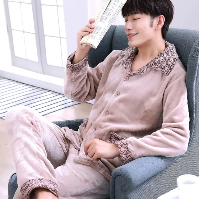 SusanDick 2017 Autumn Winter Coral Fleece Pajamas Men Thick Warm
