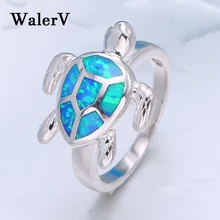 WalerV, новинка, для женщин, набор, Синий огненный опал, кольцо, высокое качество, 925 пробы, серебро, заполнено, модные ювелирные изделия, черепаха, обручальные кольца, палец