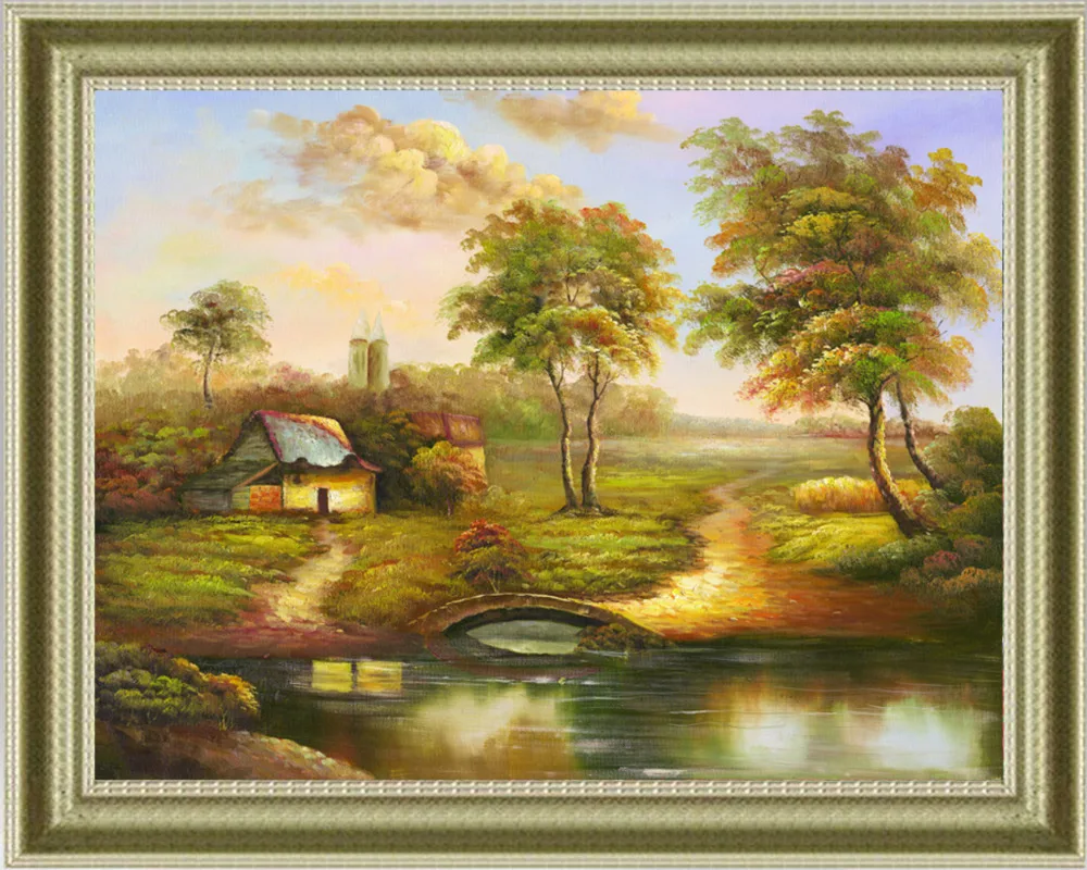 Diy diamond embroidery Riverside house painting Bridge 5d square mosaic icons full Landscape Series | Дом и сад