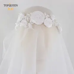 TOPQUEEN H323-W-WS вуаль шляпу голову обруч Свадьба ободки для волос обручальное тиара, свадебное головное украшение свадебные аксессуары для