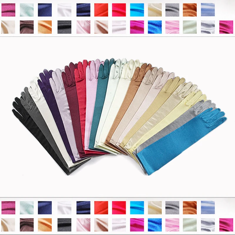 

Wholesale 15" Elbow Length Stretch Satin Gloves for bride Prom Formal 11 Colors