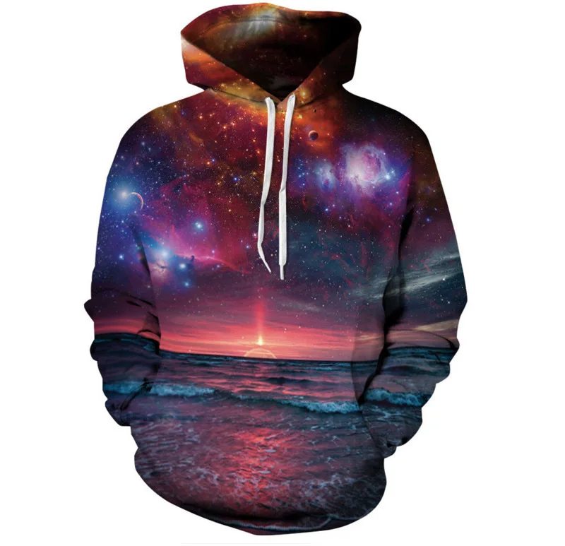 

ZOGAA 2019 Star Series Sunrise 3D Digital Printing Loose Large Code Couples with Hats Couple hoodies Harajuku mens hoodies
