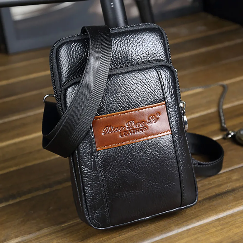 Genuine Leather Men Single Shoulder Fanny Bag Vintage Small Messenger