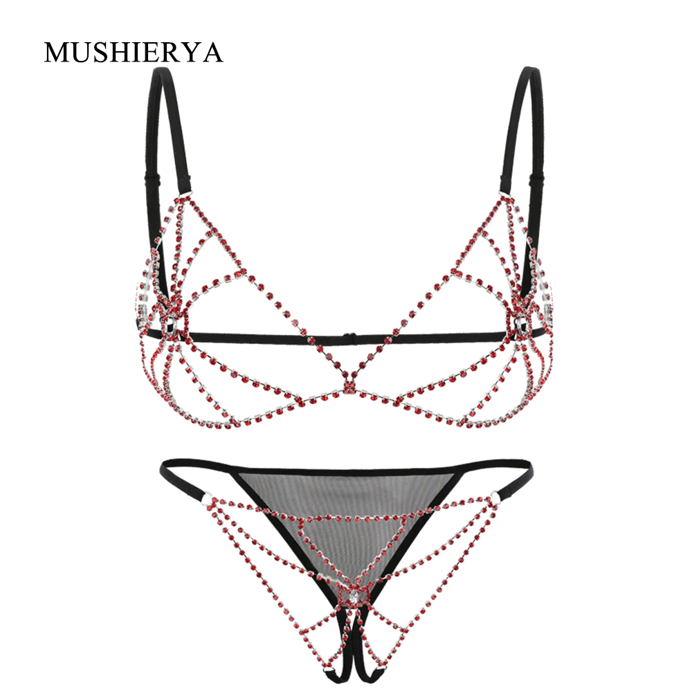 Achat Femmes Bikini Creux Sexy Lingerie Ensemble Bijoux Sexy Collier De Corps Chaîne Soutien Gorge et Culotte Ensemble D été Soutien Gorge Femmes Exotiques Sous Vêtements