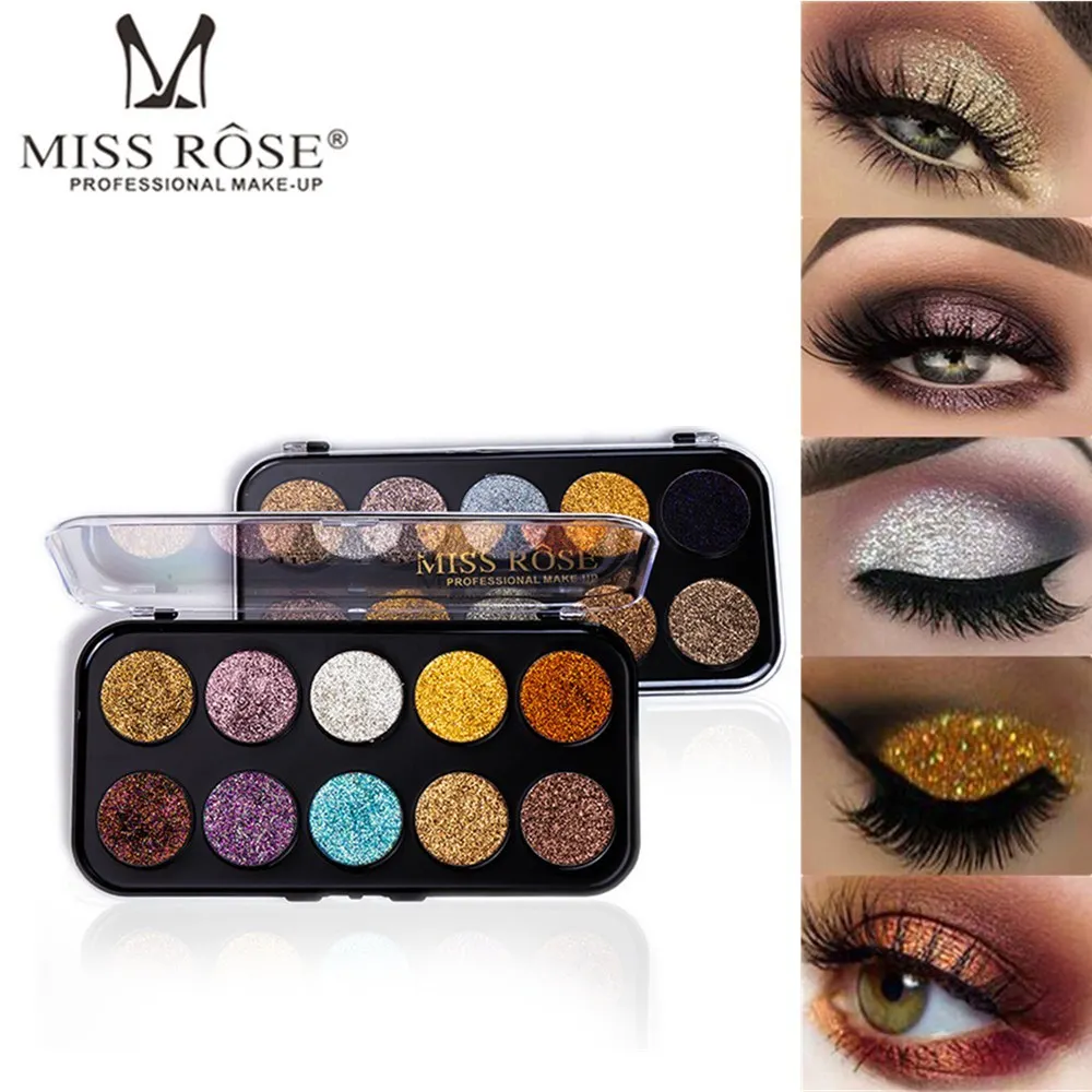 

MISS ROSE 10 Color Glitter Eye Shadow Makeup Palette Shimmer Sequins Eyeshadow Palette Makeup Kits Cosmetic for Women Beauty Eye