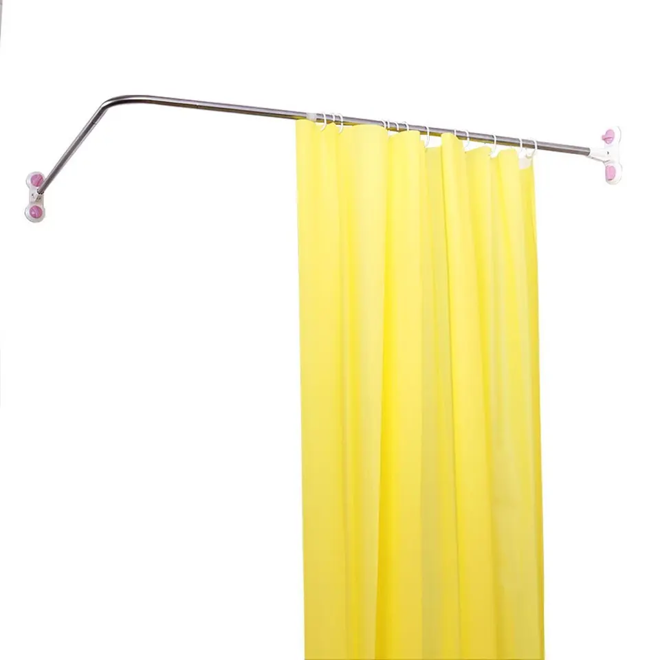 L Shaped Shower Curtain Rod Suction Cups Corner Bathroom Curtain