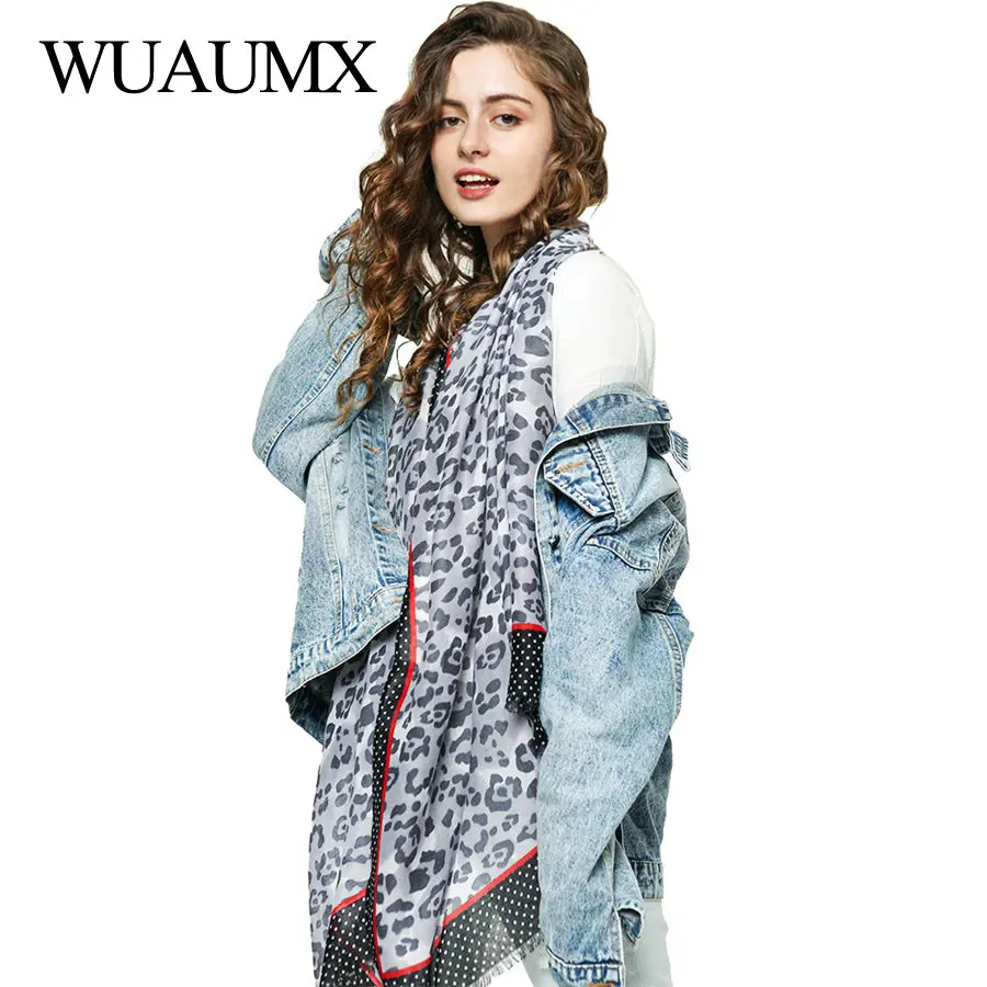 

Wuaumx NEW Brand Scarf Women Leopard Pattern Hijab Scarf And Scarves Cotton Spring Autumn Long Muffler sjaal szaliki i chusty