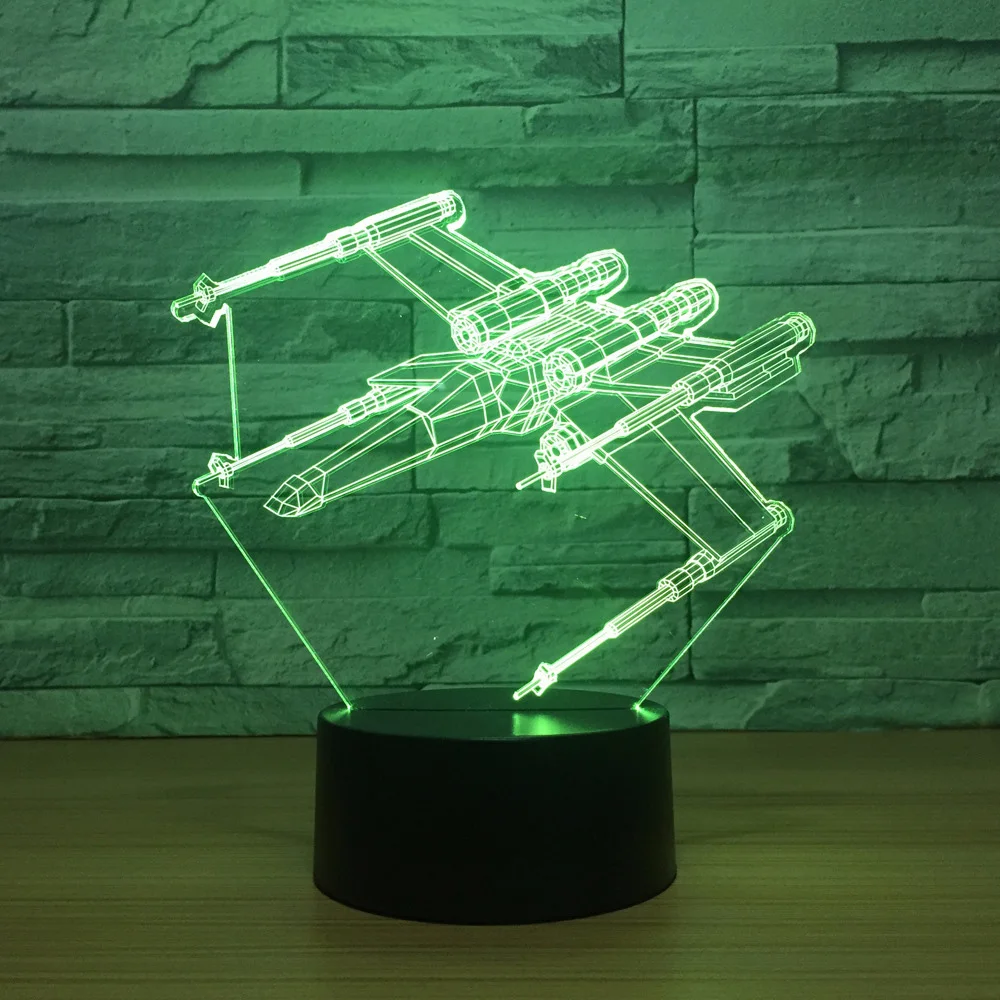 

Usb 7 Color Changing 3D Led Nightlight Star Wars X-Wing Modelling Aircraft Kids Touch Button Desk Lamp Laser Light Fixture Decor