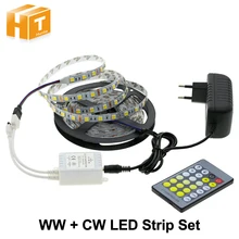 Double Color Led Strip Light 5025 / 2835 Cold White + Warm White 12V Strip 5M + CT Remote Controller +12V 3A Power Supply