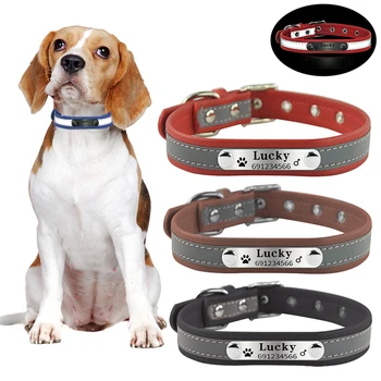 

4 Colors 4 Sizes Dog Name Collar Reflective Style Soft Leather Small Medium Dog Puppy Pet Personalized Collars