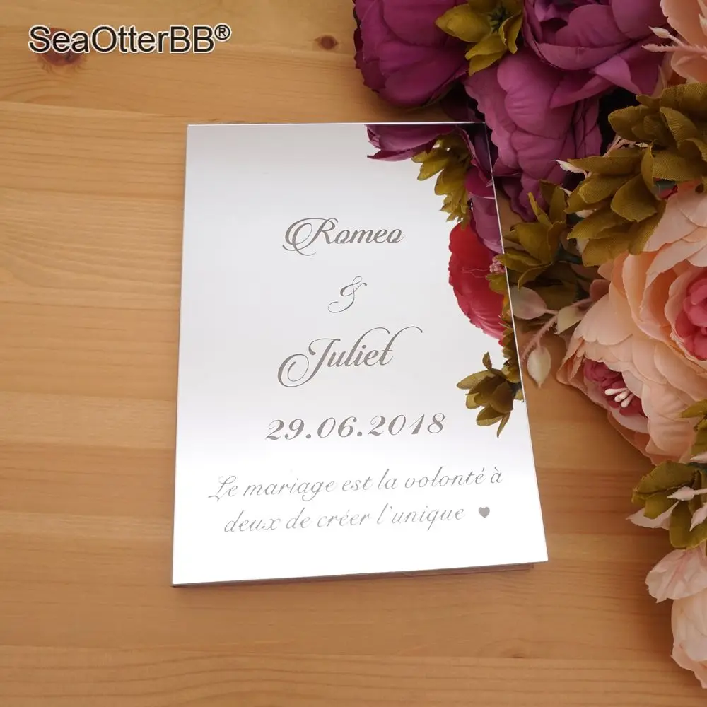 

19cm X 13cm Custom Wedding Signature Guest Book Personalized Gold Mirrored Front Cover White Blank Books Party Favors Guest Gift