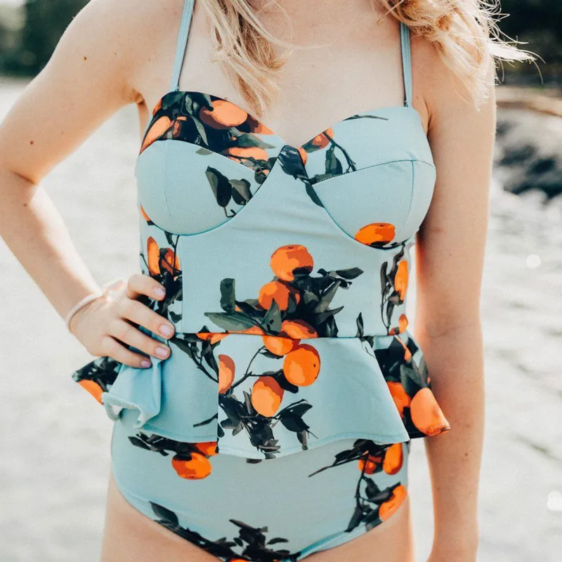

Cute Women Swimsuits 2018 New Print Stripe High Waist Bikini Set Push Up Padded Swimsuit Bathing Suit Swimwear
